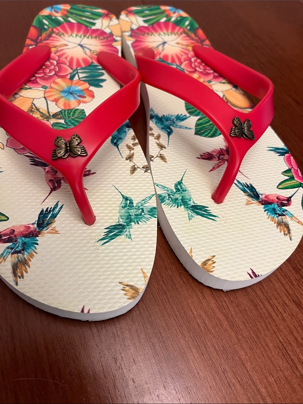 Johnny Was floral Print Red Women's Flip Flops - Picture 4 of 4